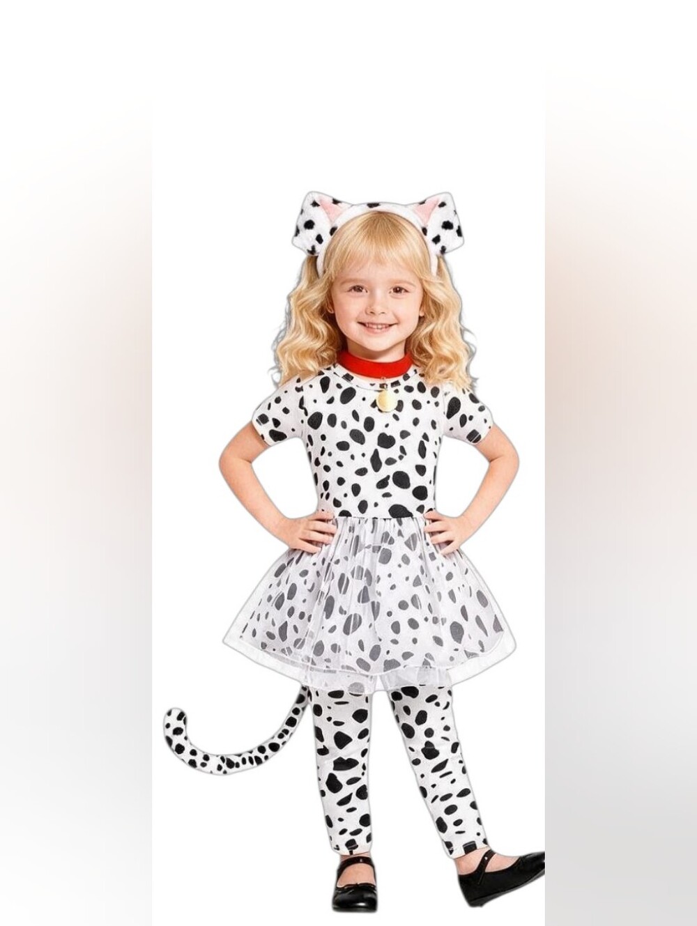 Kids Dalmatian Tutu Dress with Headband, Red Collar and Tail